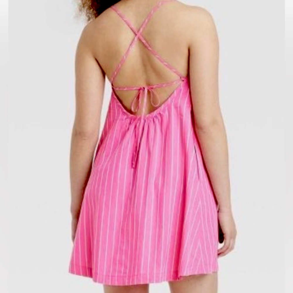 Pink Striped Mini Dress Tie Back Sundress Cotton Target Sleeveless NWT